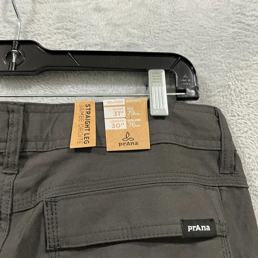 Prana Zion Pants II Relaxed Fit Straight Leg Dark Iron Men's 31x30 Grey Stretch